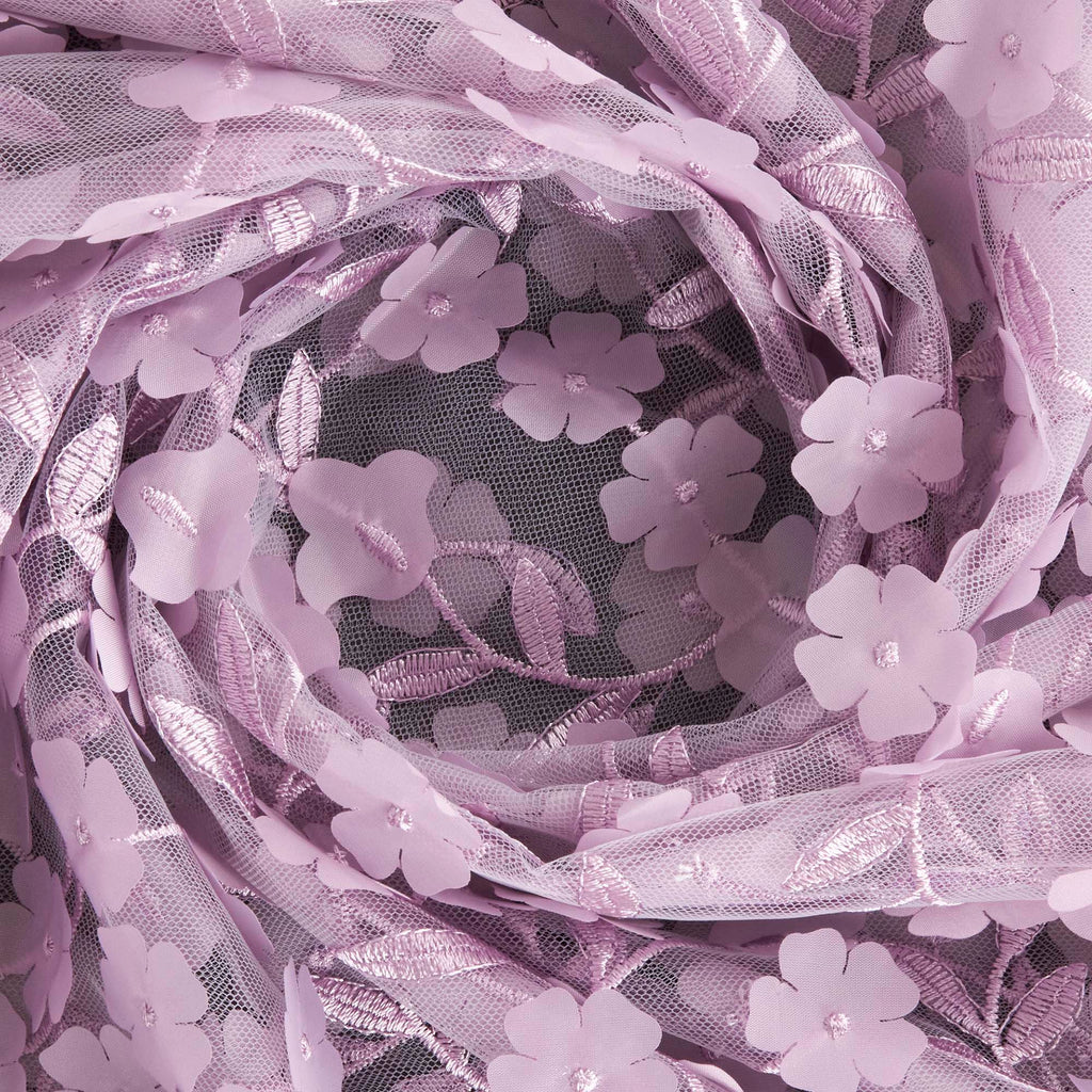 DUSTY LILAC | 24286 - CARYN 3D FLOWER EMBROIDERY MESH - Zelouf Fabrics