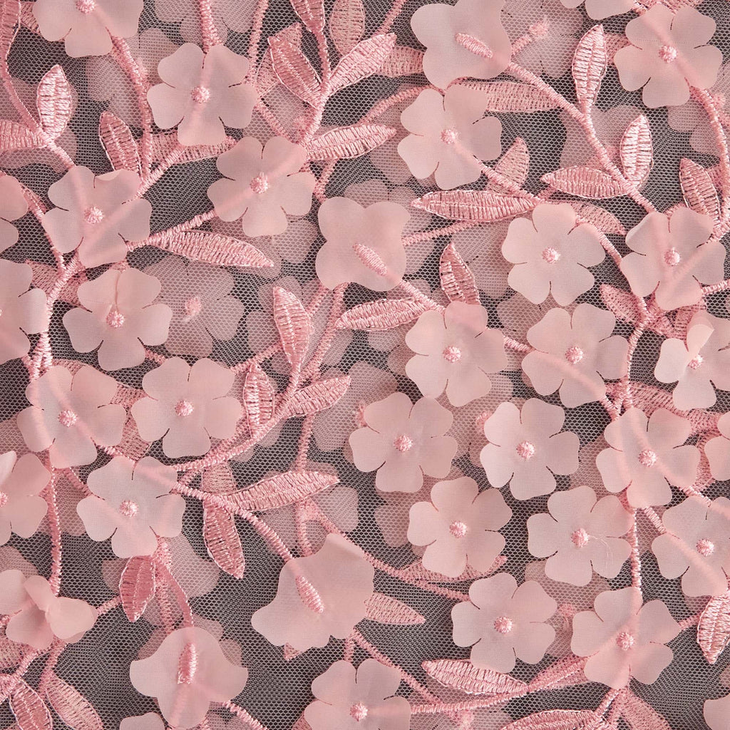 APRICOT BLUSH | 24286 - CARYN 3D FLOWER EMBROIDERY MESH - Zelouf Fabrics
