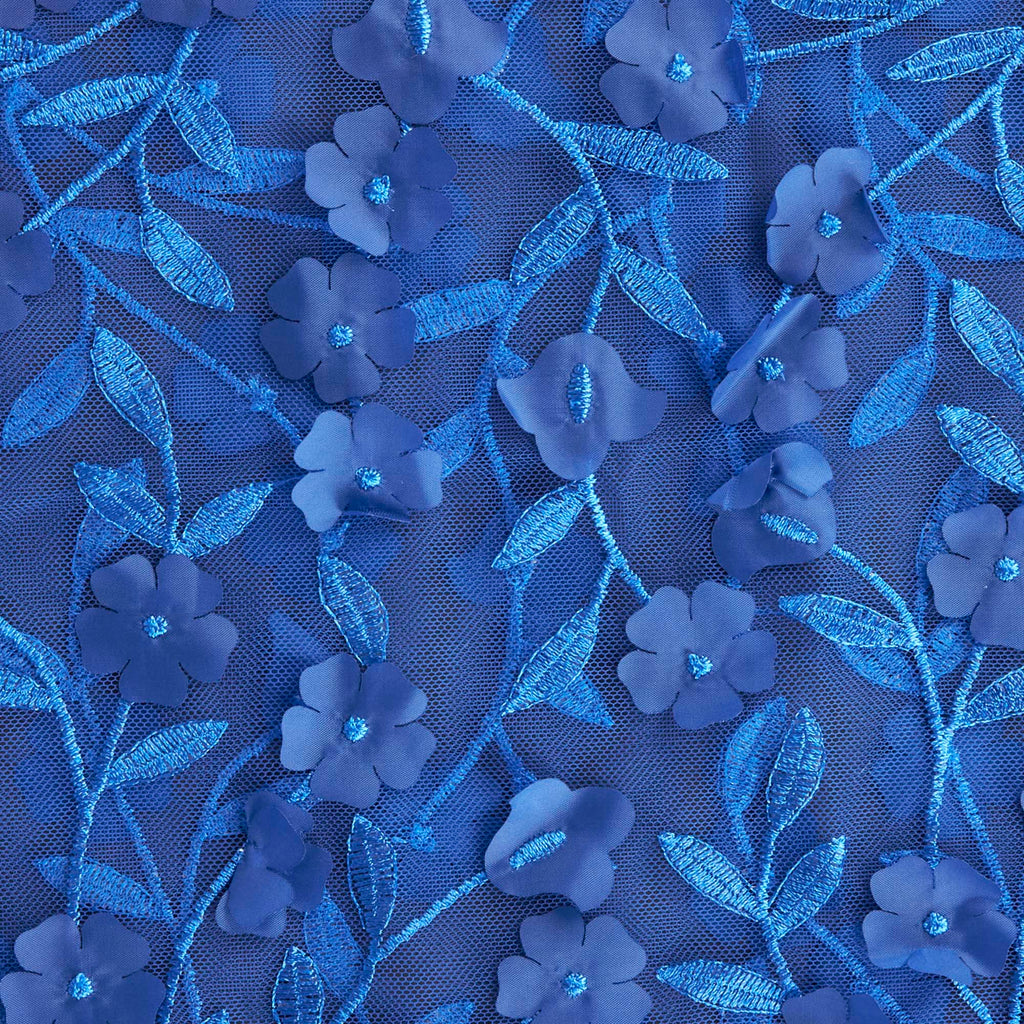 ROYAL BLUE | 24286 - CARYN 3D FLOWER EMBROIDERY MESH - Zelouf Fabrics