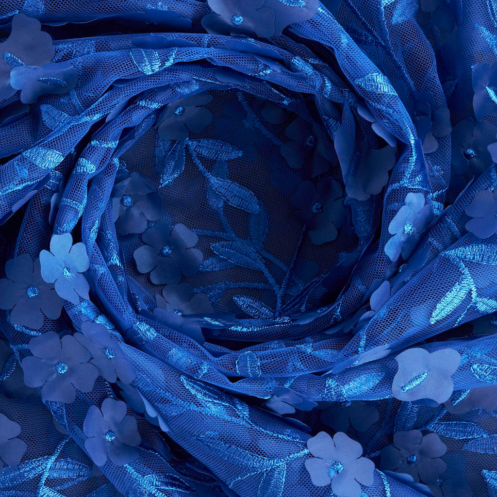 ROYAL BLUE | 24286 - CARYN 3D FLOWER EMBROIDERY MESH - Zelouf Fabrics