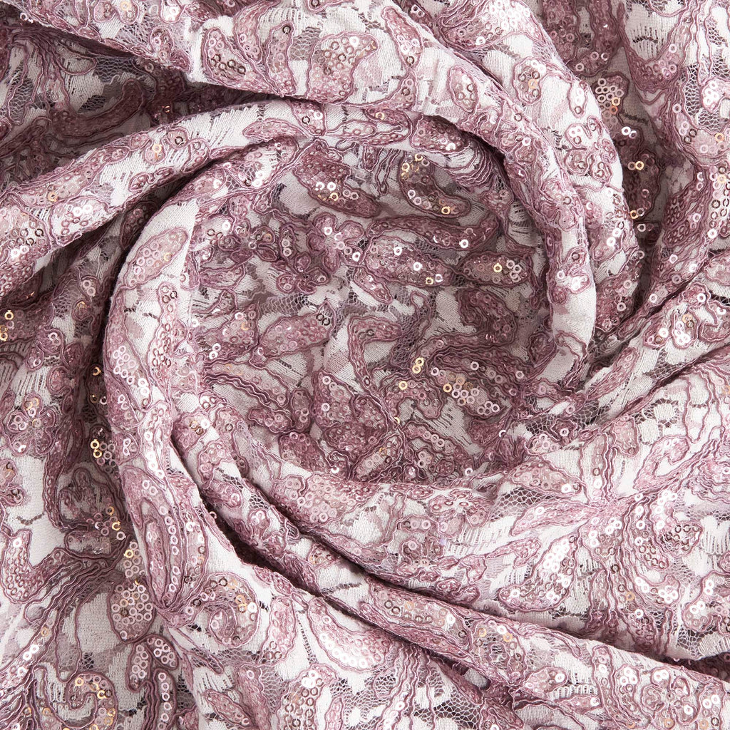 JOANNA CORDED EMBROIDERY LACE MESH  | 25921 PERFECT MAUVE - Zelouf Fabrics