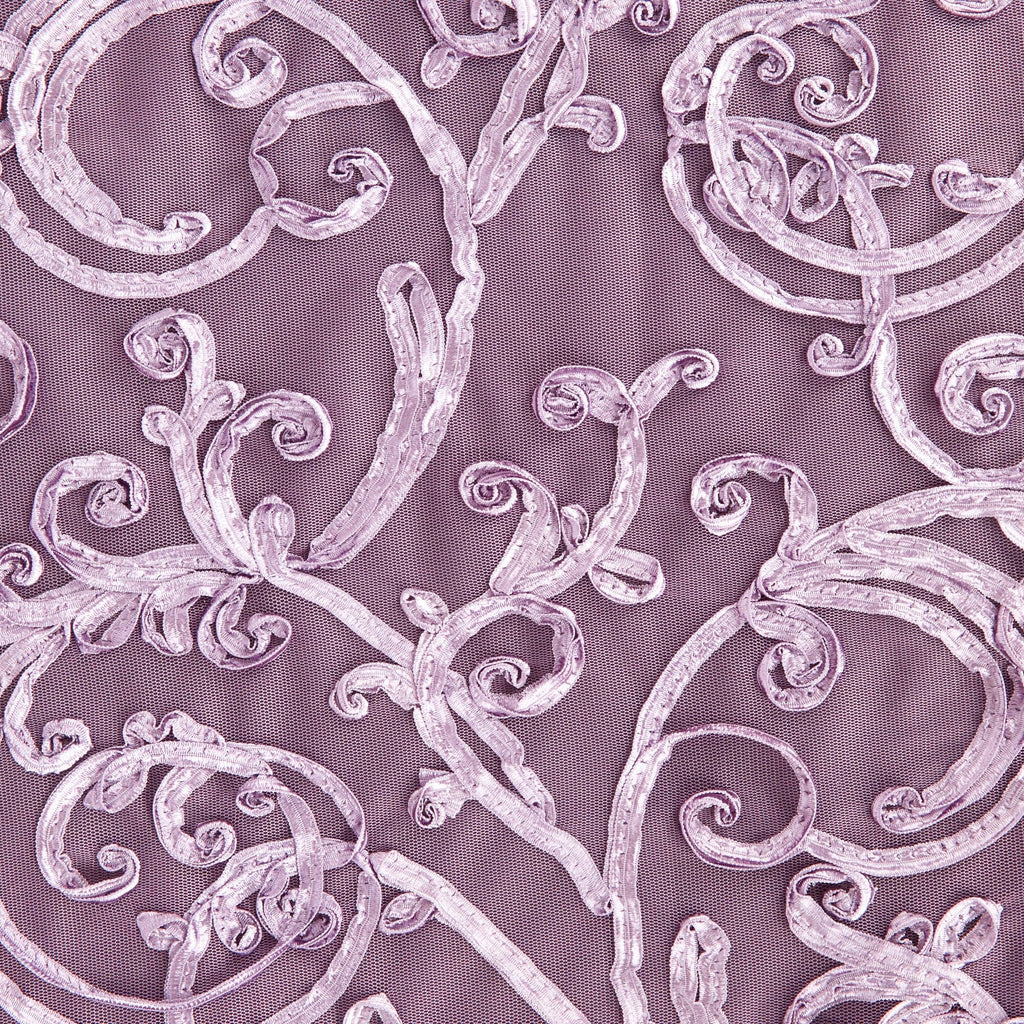 PRIME RIBBON EMBROIDERY ON MESH  | 23917 ELEGANT LAVENDER - Zelouf Fabrics