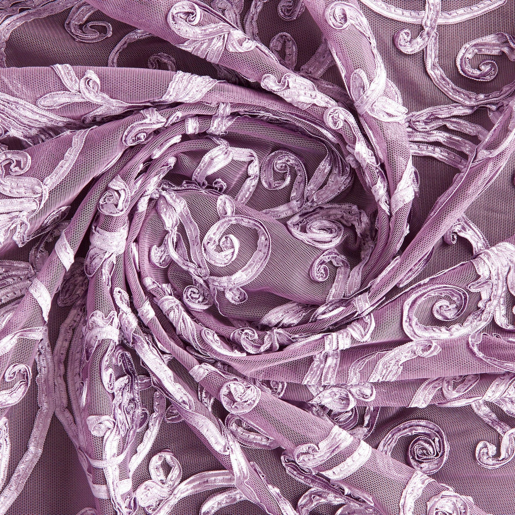 ELEGANT LAVENDER | 23917 - PRIME RIBBON EMBROIDERY ON MESH - Zelouf Fabrics