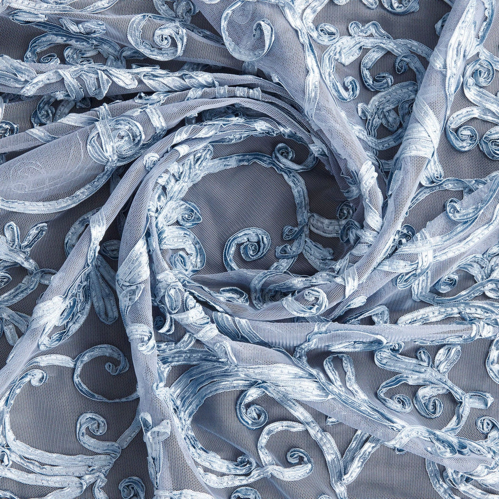 SMOKE MYSTERY | 23917 - PRIME RIBBON EMBROIDERY ON MESH - Zelouf Fabrics