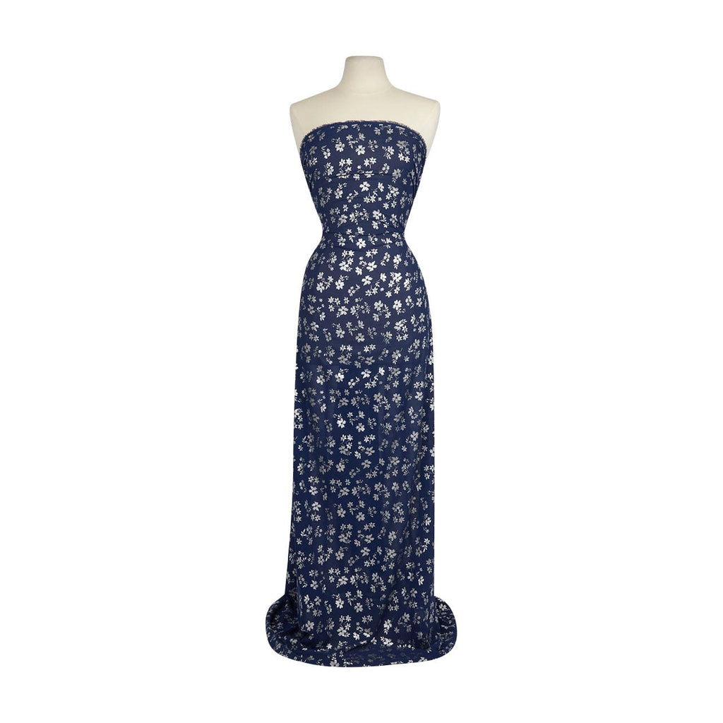 NAVY/SILVER | 26418-5200 - KAYLA FOIL DITZY FLOWER CREPE CHIFFON - Zelouf Fabrics
