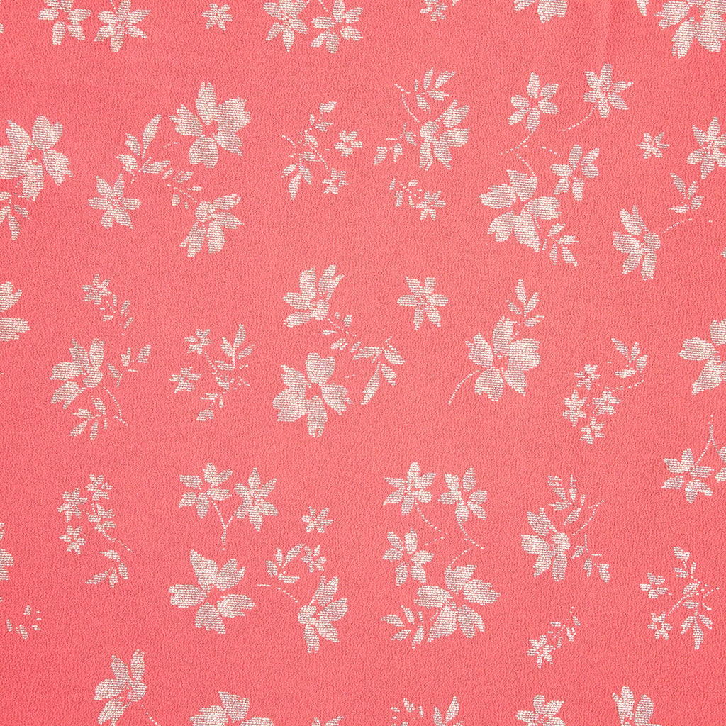 CORAL/SILVER | 26418-5200 - KAYLA FOIL DITZY FLOWER CREPE CHIFFON - Zelouf Fabrics