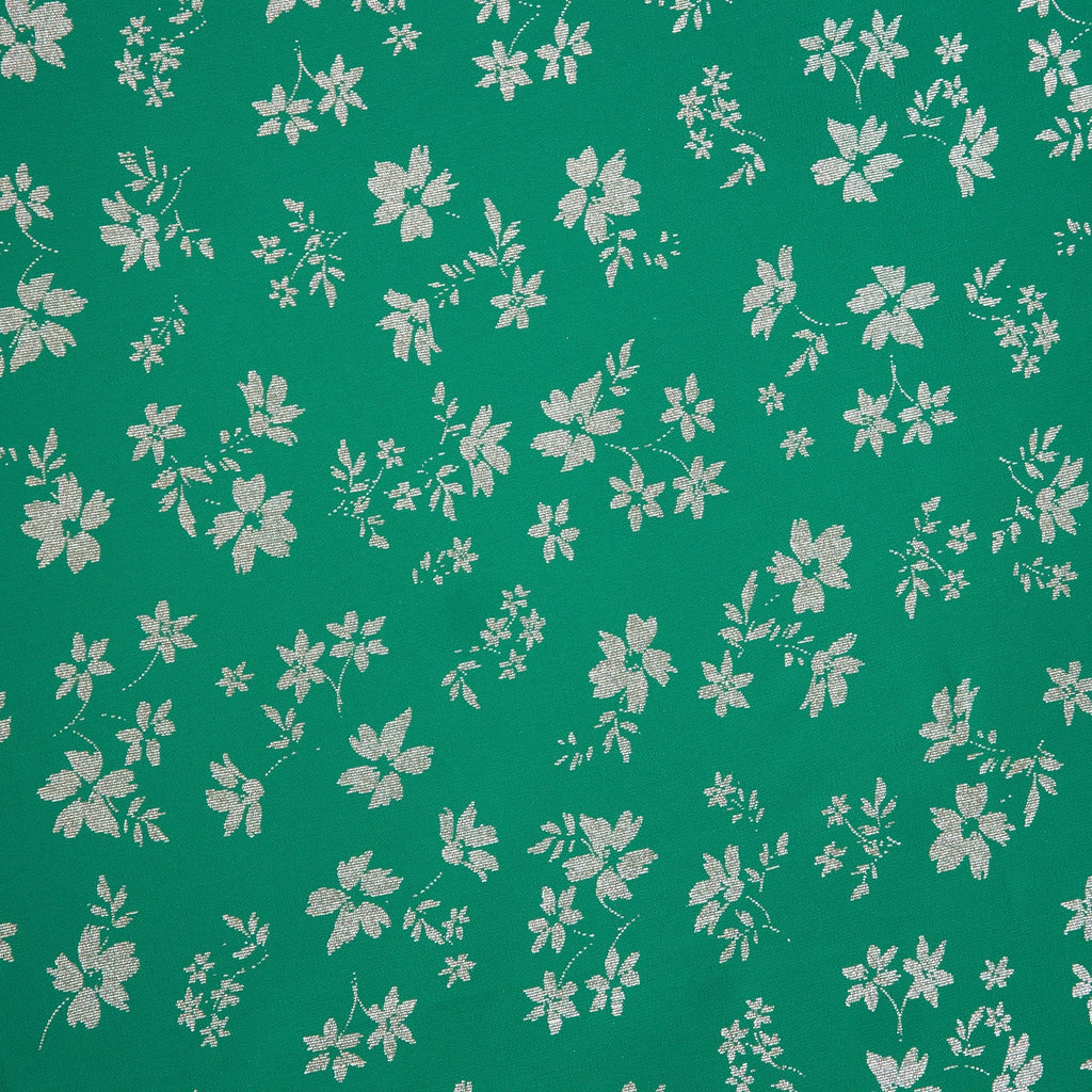 JADE/SILVER | 26418-5200 - KAYLA FOIL DITZY FLOWER CREPE CHIFFON - Zelouf Fabrics