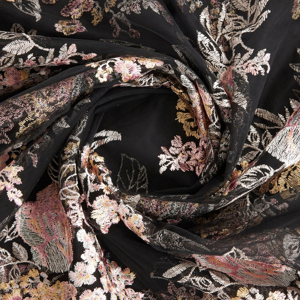 ANGELICA FLORAL EMBROIDERY MESH  | 25369-1060 BLACK COMBO - Zelouf Fabrics
