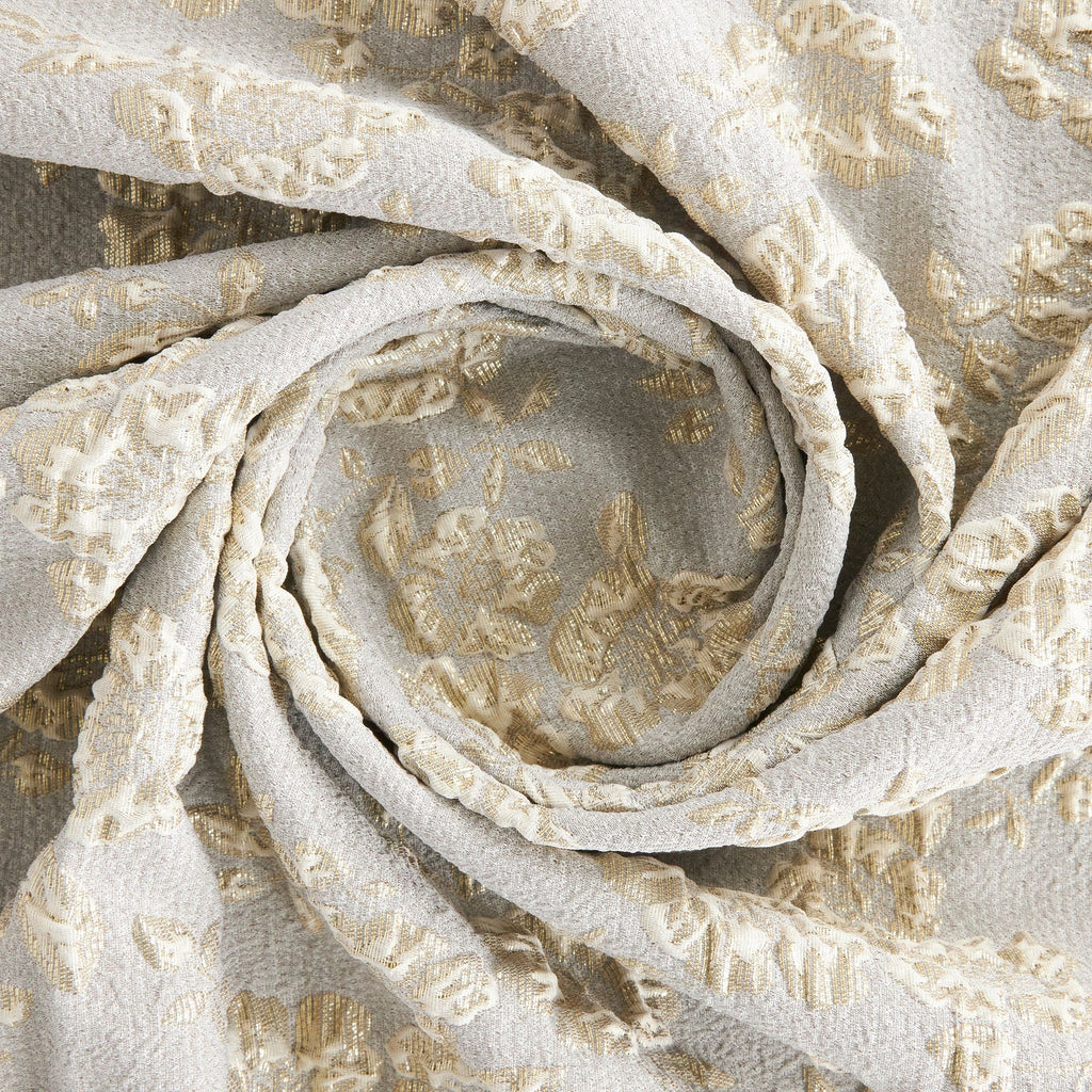 BRIELLA FLORAL MATELASSE JACQUARD  | 26441 STONE/GOLD - Zelouf Fabrics