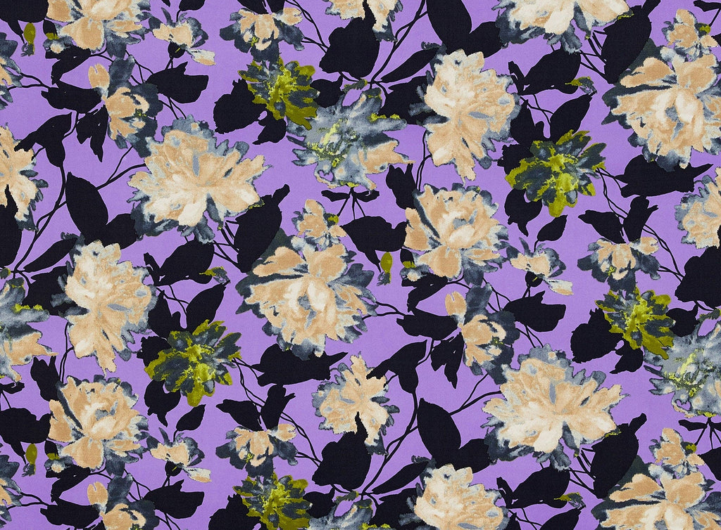 627 PURPLE/GREEN | 50002-1181 - WASH FLORAL PRINT ON ITY - Zelouf Fabrics