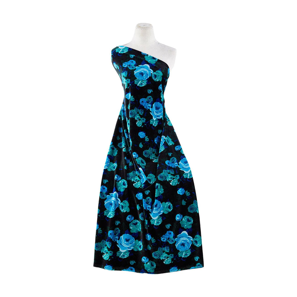 VELVET FLORAL PRINT  | 50016-3322 947 BLACK/BLUE - Zelouf Fabrics