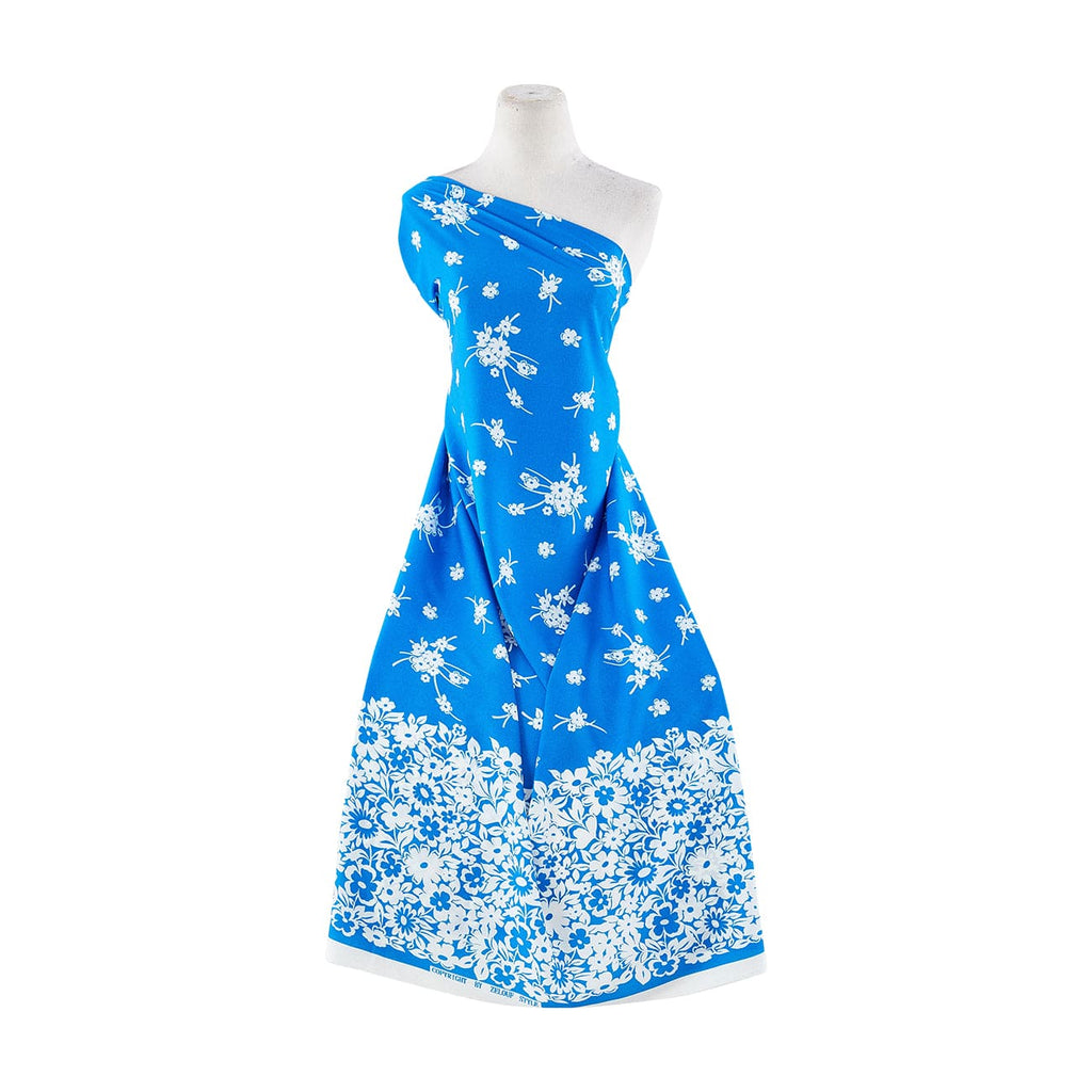 CREPE FLORAL BORDER  | 50039-3268 411 BLUE/WHITE - Zelouf Fabrics