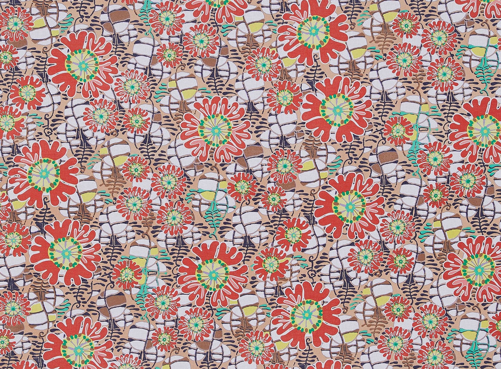 284 TAN/CORAL | 50090-5554 - PINWHEEL GARDEN ON LAWN - Zelouf Fabrics