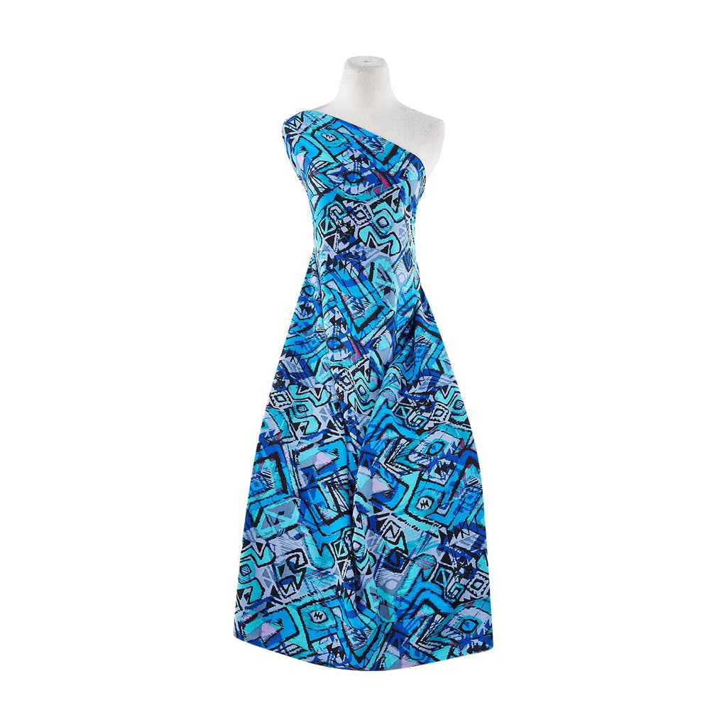 ETHNIC GEO ON CHALLIS  | 50176-3269 446 BLUE/TEAL - Zelouf Fabrics