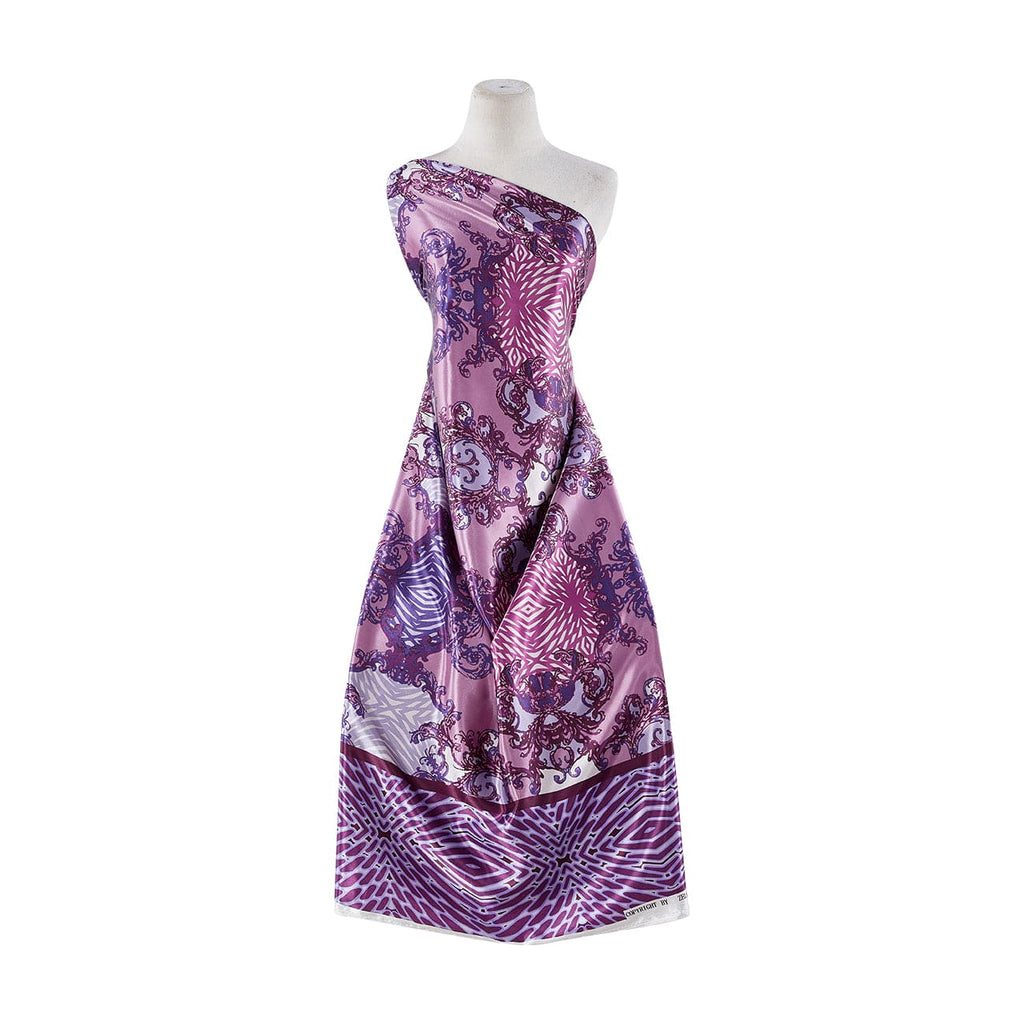 666 PERI VIOLET | 50230-4444 - BAROQUE BORDER ON CHINESE CHARMEUSE - Zelouf Fabrics