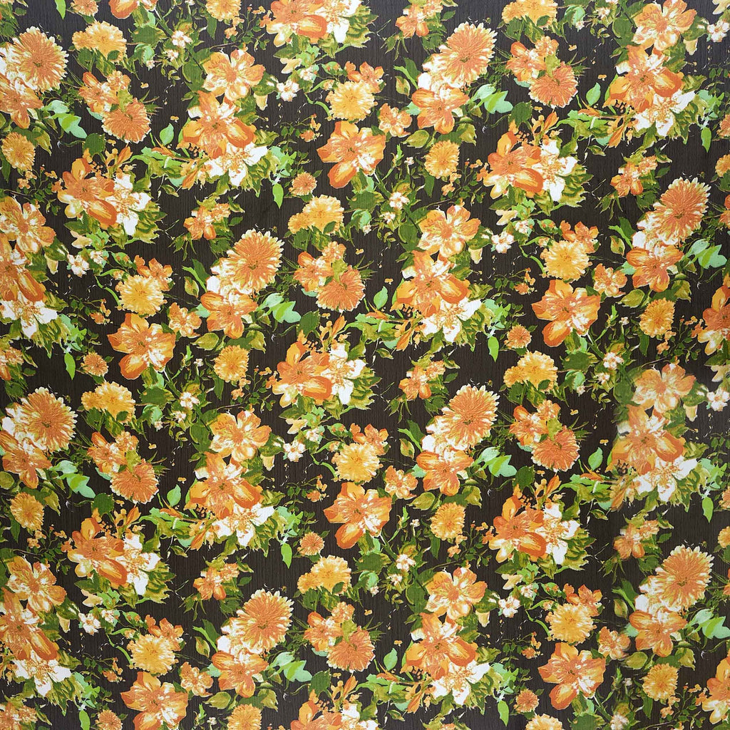 987 BLK/ORANGE | 50293-2222 - FLORAL PRINT ON YORYU CHIFFON - Zelouf Fabrics