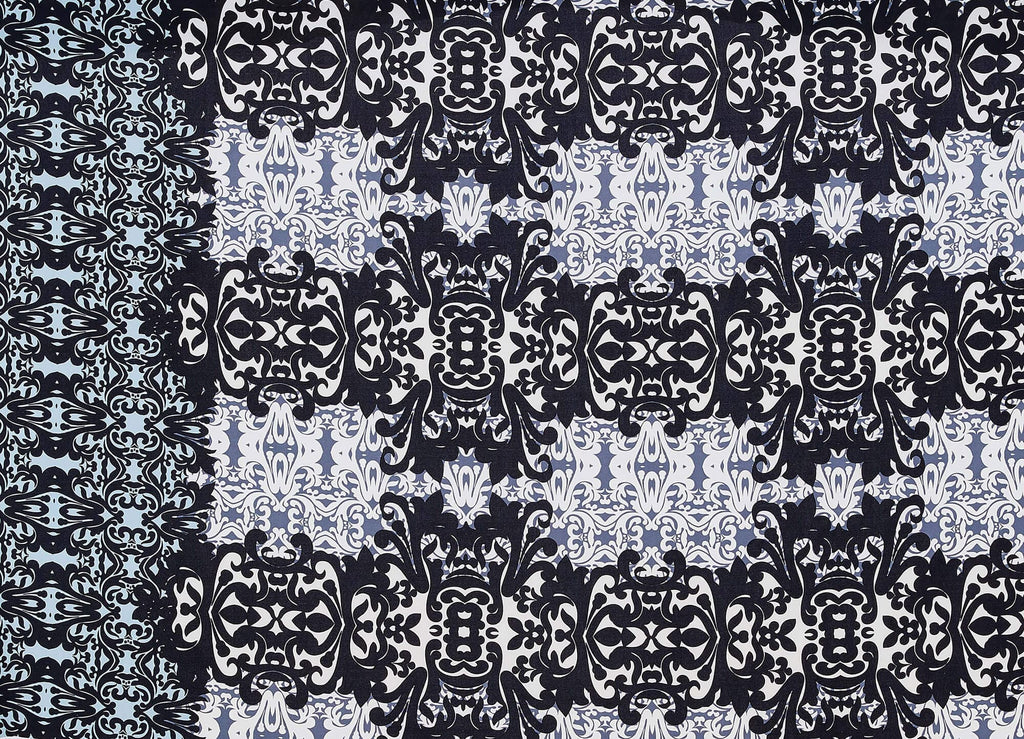 901 BLACK/GREY | 50296-1181 - MIRROR SCROLL BORDER ON ITY - Zelouf Fabrics