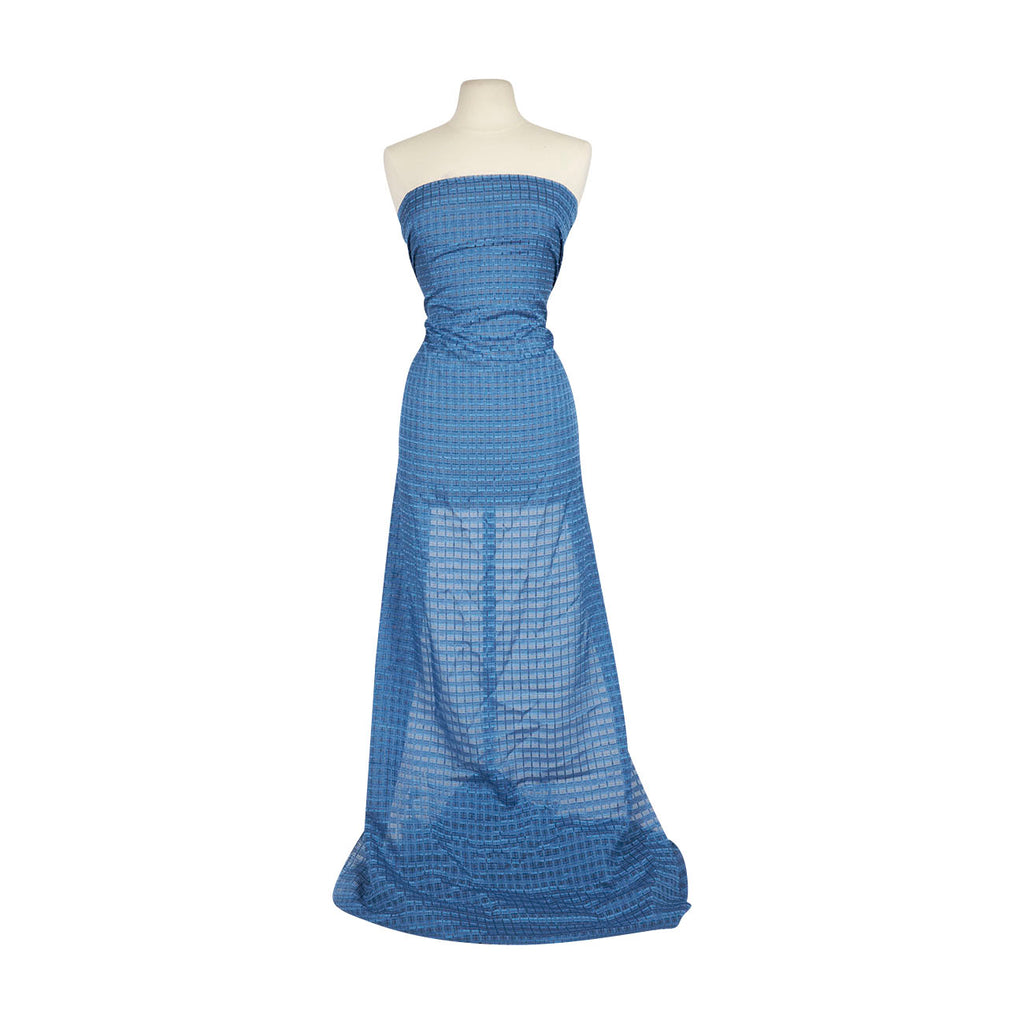 STELLA WINDOWPANE CLIP CHIFFON  | 26420 BLUE/NUTMEG - Zelouf Fabrics