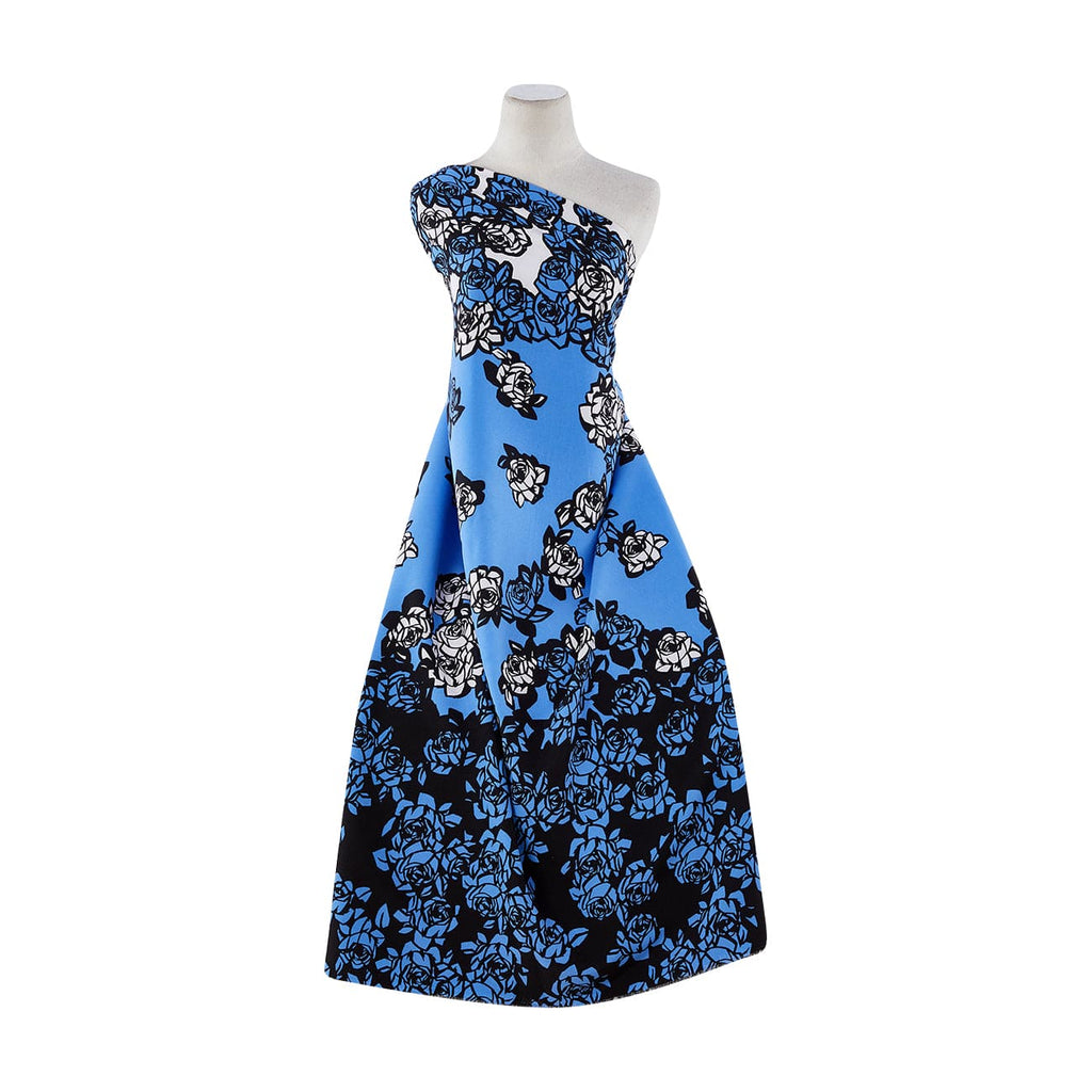 ROSE TRELLIS DOUBLE BORDER DIAGONAL WEAVE TWILL  | 50636-4370 409 BLUE/BLACK - Zelouf Fabrics