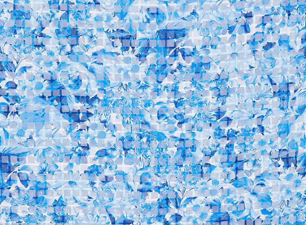 144 WHITE/BLUE | 50881-7187DP - PRINTED CHIFFON WINDOW CHECK *DIGITAL SAMPLE* - Zelouf Fabrics