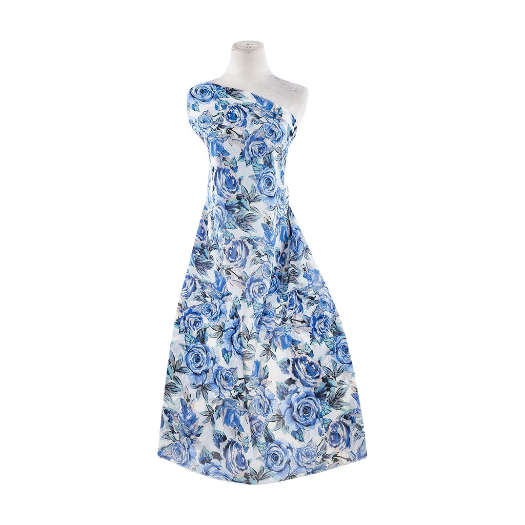 149 WHITE/BLUE | 50970-3333 - ROSE PRINT ON HIGH MULTI CHIFFON - Zelouf Fabrics