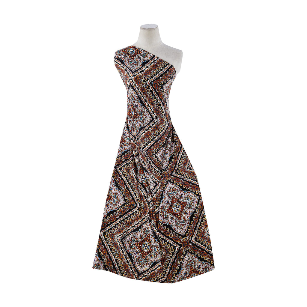 PRINT ON BELLE CREPE  | 52143-1323 426 NAVY/BROWN - Zelouf Fabrics