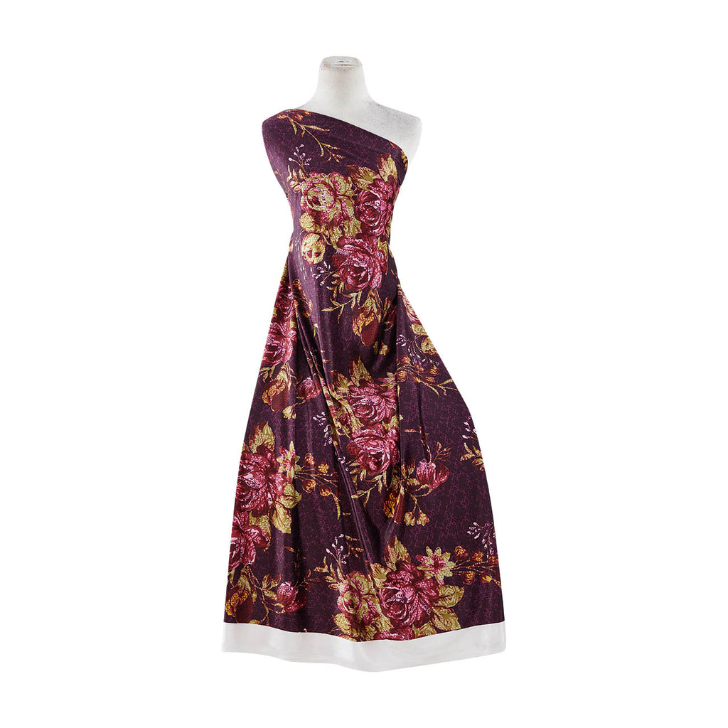 PRINT ON ABIGALE STRETCH VELVET  | 52881-6902DP 635WINE/ROSE - Zelouf Fabrics