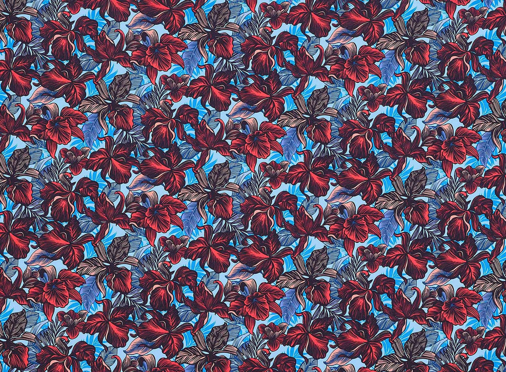 438 BLUE/FLAME | 53284-3988DP - ZS1801UU PRINT ASHLEY CREPE - Zelouf Fabrics