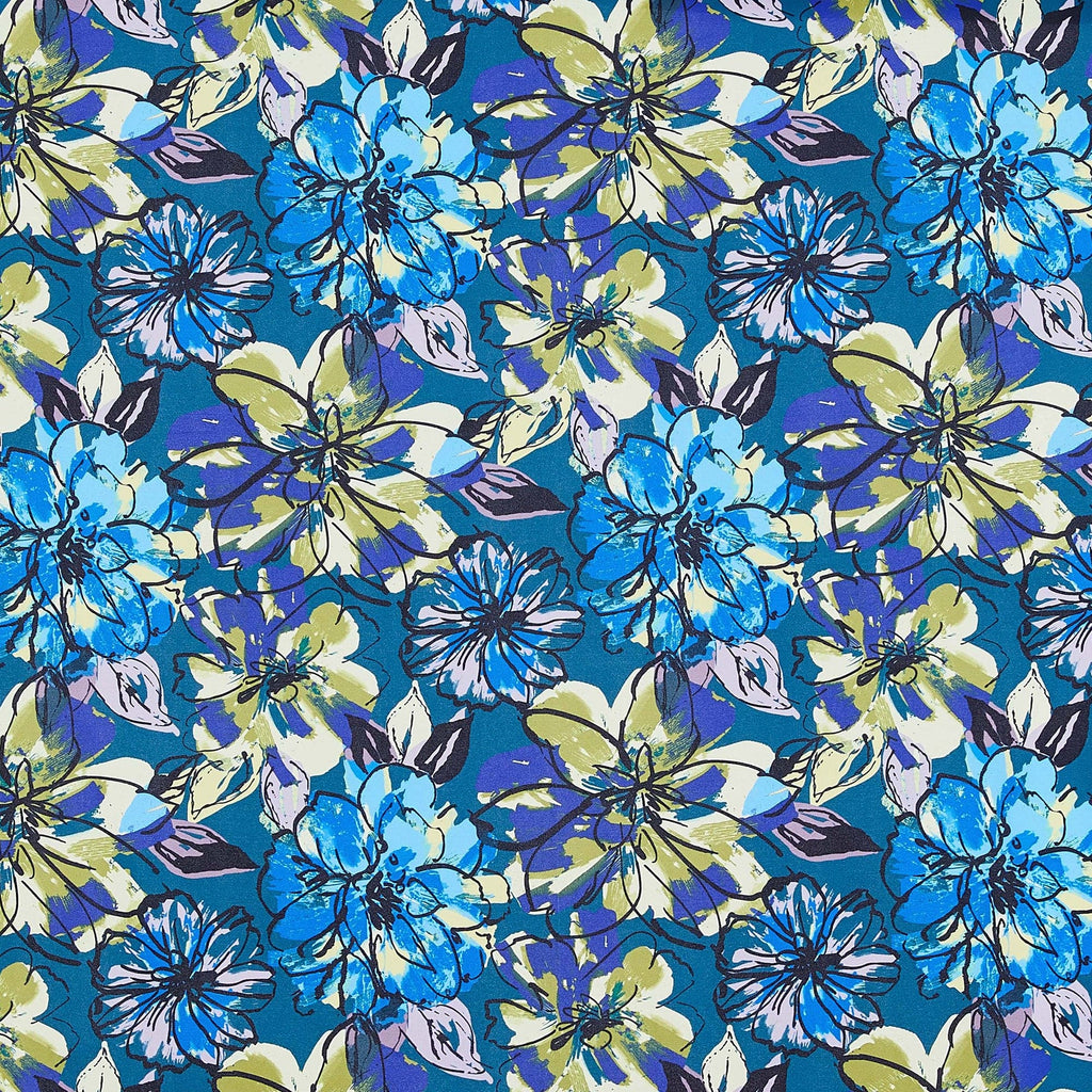 472 TEAL/BLUE | 53899-1414DP - ZS1807BBBB-1 PRINT ON SCUBA CREPE - Zelouf Fabrics