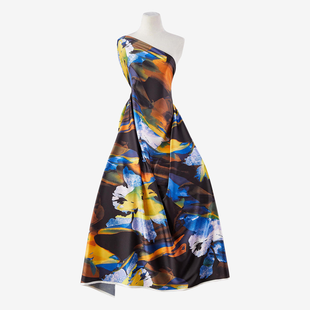 945 BLUE/GOLD | 54538-6942DP - ZS1907Y-2 PRINT VERA STRETCH SATIN - Zelouf Fabrics
