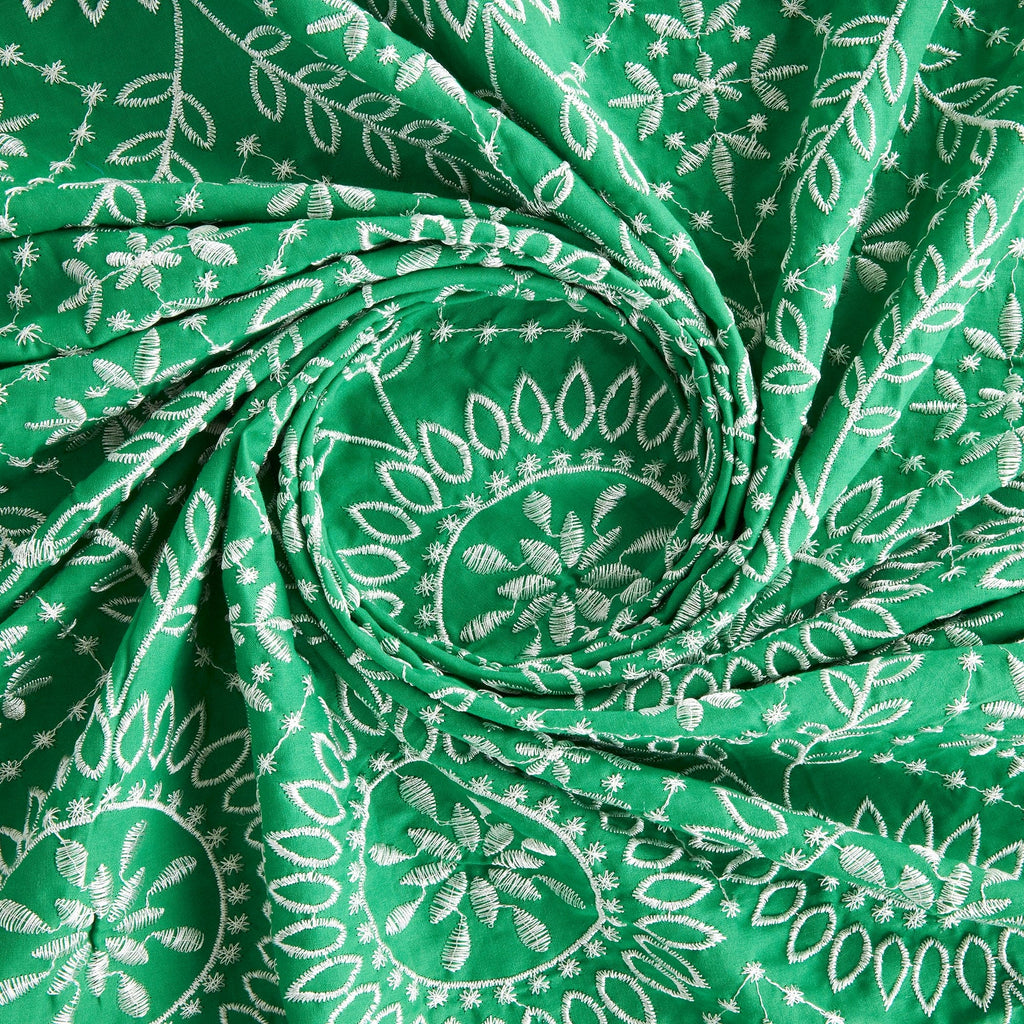 EMERALD/IVORY | SPARKS GEO EMBROIDERY COTTON VOILE | 24832-VOILE - Zelouf Fabrics