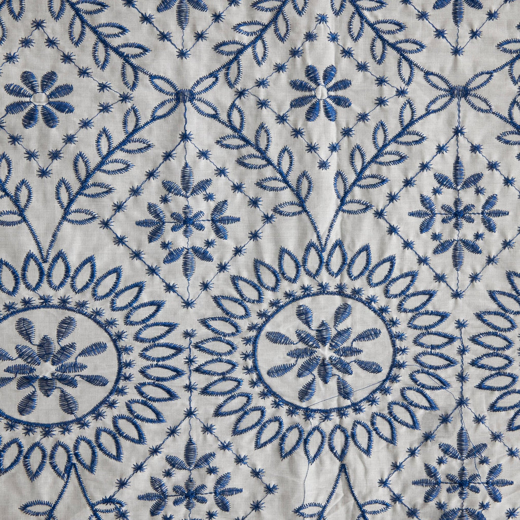 WHITE/LAPIS | SPARKS GEO EMBROIDERY COTTON VOILE | 24832-VOILE - Zelouf Fabrics