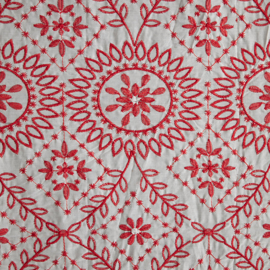 SPARKS GEO EMBROIDERY COTTON VOILE  | 24832-VOILE WHITE/POPPY - Zelouf Fabrics