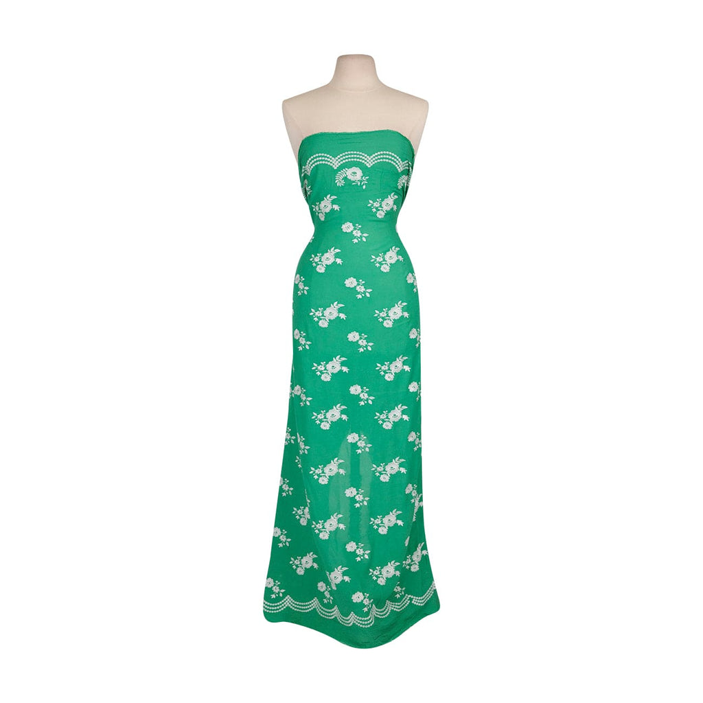 SABRINA DITZY FLORAL EMB RAYON CREPE  | 26495 JADE/WHITE - Zelouf Fabrics