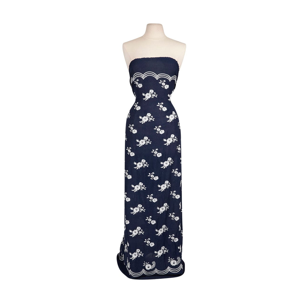 SABRINA DITZY FLORAL EMB RAYON CREPE  | 26495 NAVY/WHITE - Zelouf Fabrics