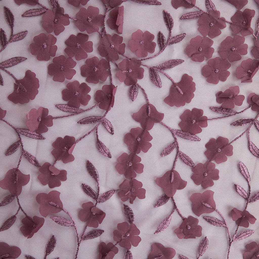 DARK MAUVE | 24286 | CARYN 3D FLOWER EMBROIDERY MESH | 24286 - Zelouf Fabrics