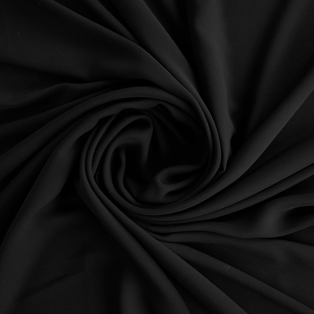 CHELSEA CREPE SOLID [100% POLYESTER] 120GSM  | G64 [SOLID] BLACK - Zelouf Fabrics