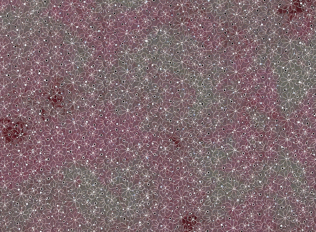 STRAWBERRY | 6282 - Daisy Eyelet Emb On T/D Tulle + Hologram - Zelouf Fabrics