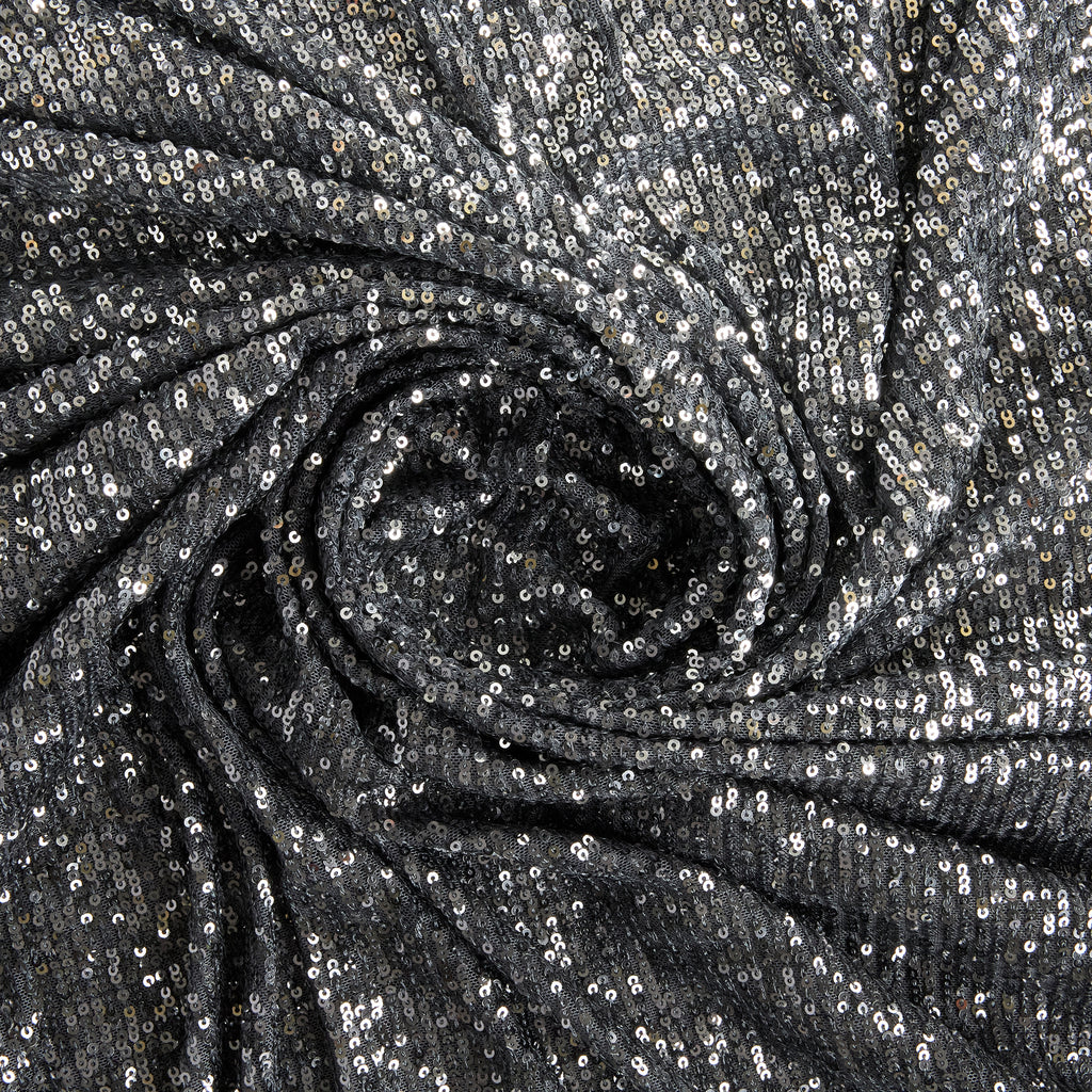 ARIEL OMBRE SEQUIN STRETCH MESH  | 25525-OMBRE SILVER/COAL - Zelouf Fabrics