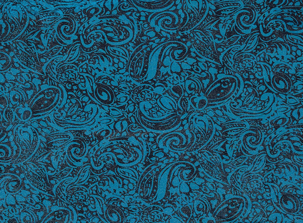 VERY TURQ | 6462-6289 - TRIBAL PRINT W/FINGER PRINT ROLLER GLITTER ON TULLE - Zelouf Fabrics