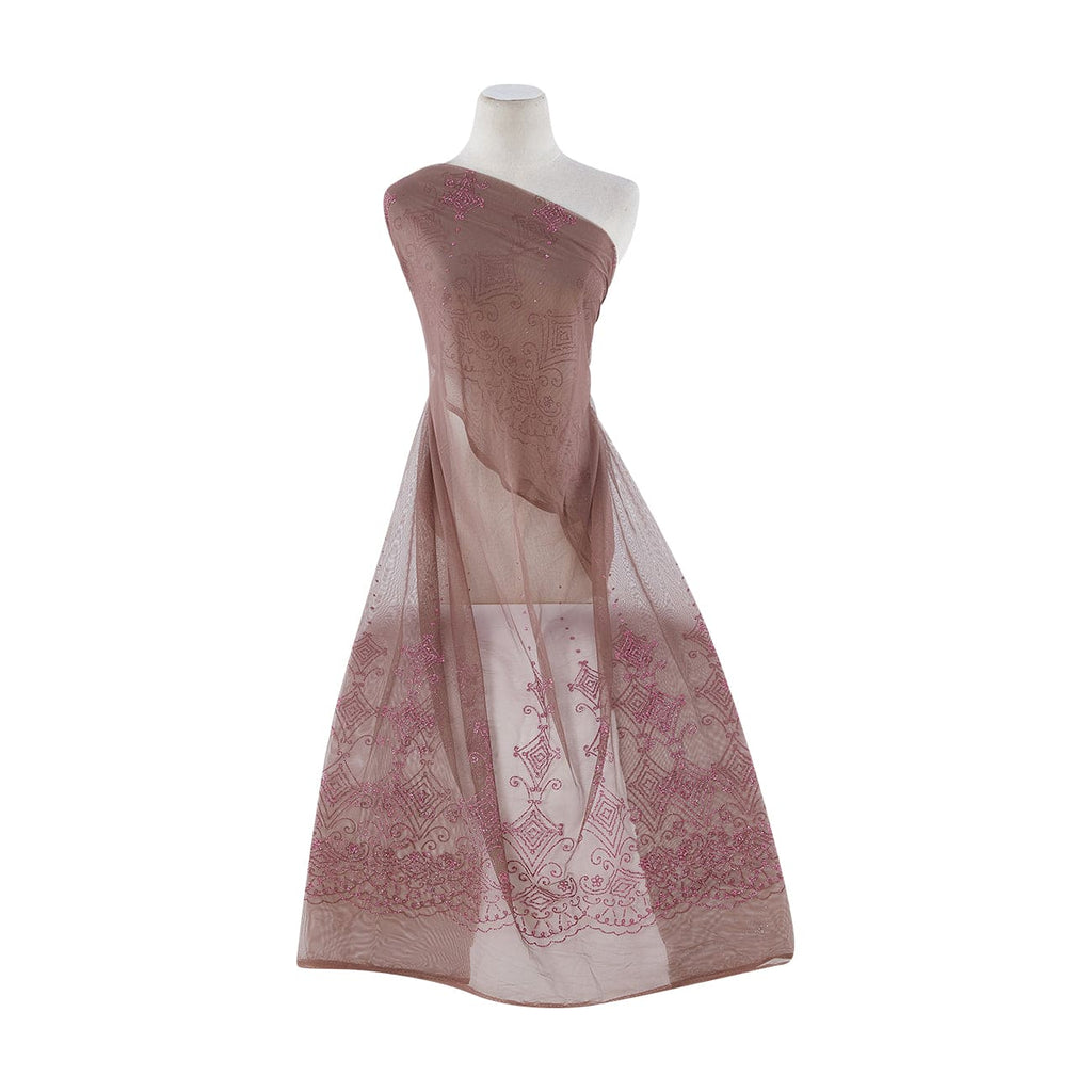 CAFE/PINK | 7561 - HARLEQUIN GLITTER DOUBLE BORDER ON TULLE - Zelouf Fabrics