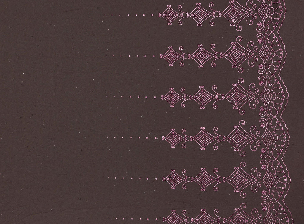 CAFE/PINK | 7561 - HARLEQUIN GLITTER DOUBLE BORDER ON TULLE - Zelouf Fabrics