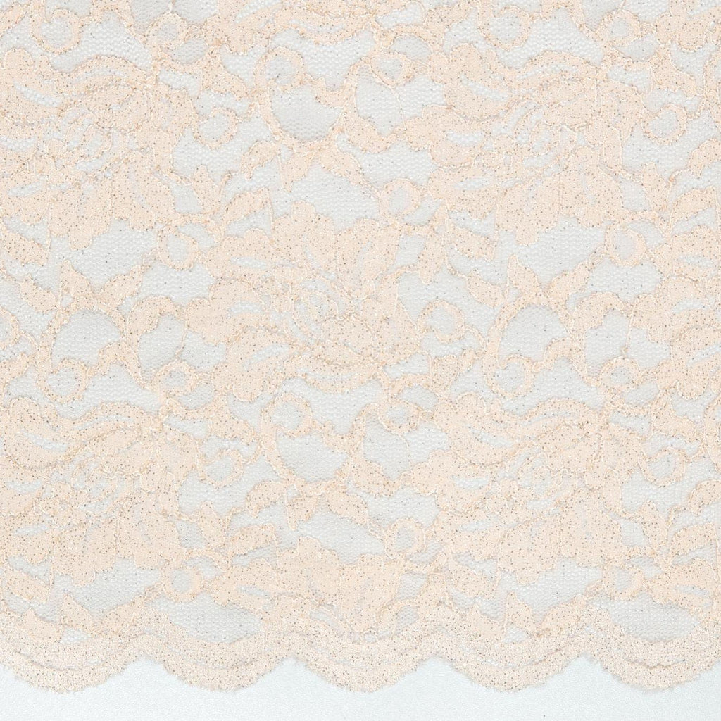 SHELL MUSE | 7768SC-RLRGLT-PINK - STRETCH LACE WITH SCALLOP WITH ROLLER GLITTER - Zelouf Fabrics