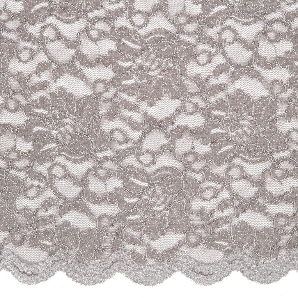 TAUPE MUSE | 7768SC-RLRGLT-BROWN - STRETCH LACE WITH SCALLOP WITH ROLLER GLITTER - Zelouf Fabrics