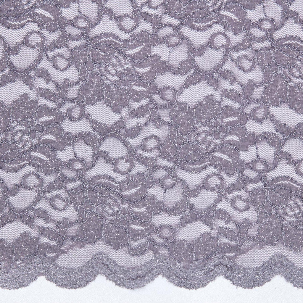 VIOLET MUSE | 7768SC-RLRGLT-PURPLE - STRETCH LACE WITH SCALLOP WITH ROLLER GLITTER - Zelouf Fabrics