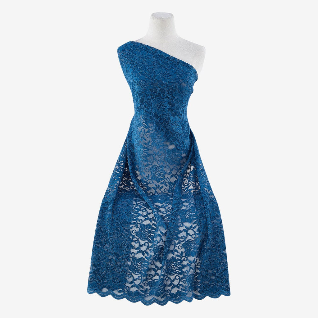 LUSCIOUS PEACOCK | 7768SC-RLRGLT - STRETCH LACE WITH SCALLOP WITH ROLLER GLITTER - Zelouf Fabrics