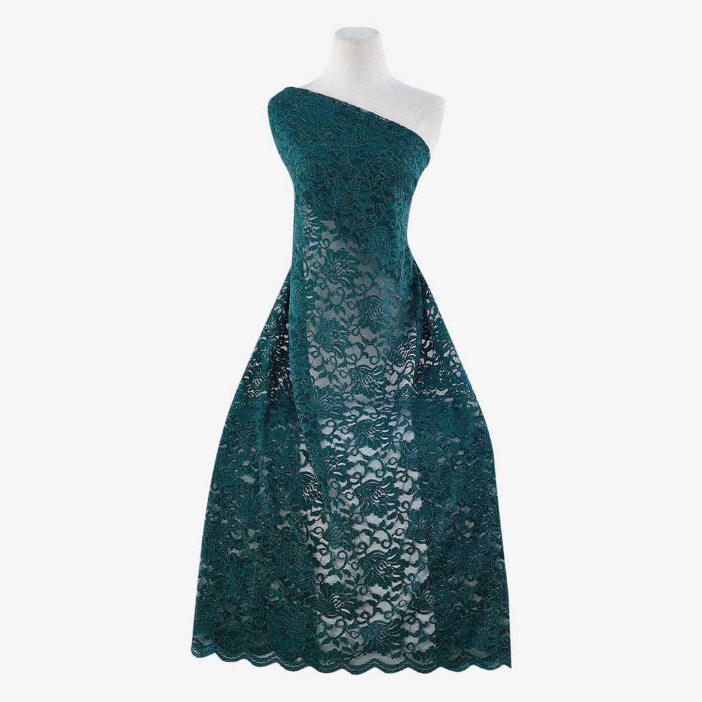 MAJESTIC EMERALD | 7768SC-RLRGLT - STRETCH LACE WITH SCALLOP WITH ROLLER GLITTER - Zelouf Fabrics