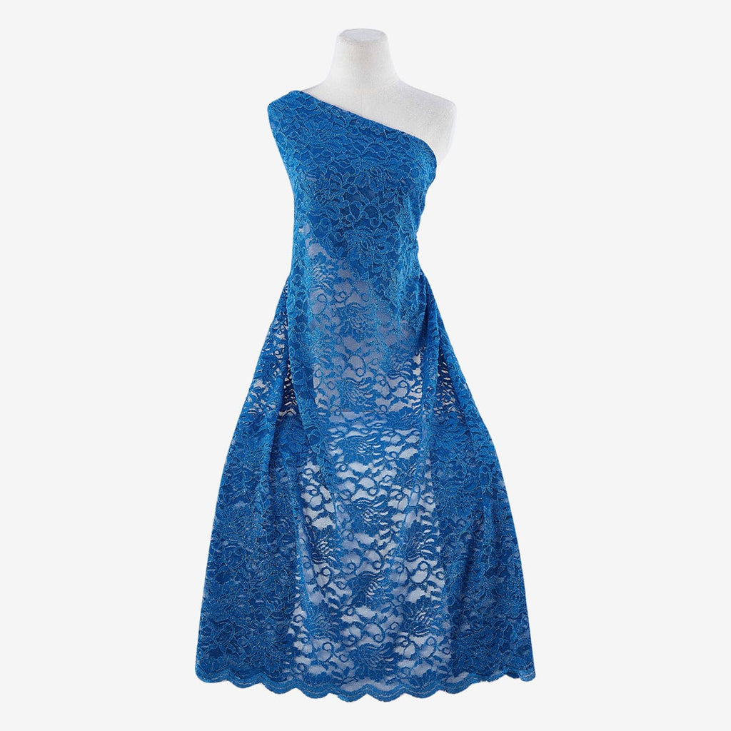 MELTED INDIGO | 7768SC-RLRGLT - STRETCH LACE WITH SCALLOP WITH ROLLER GLITTER - Zelouf Fabrics