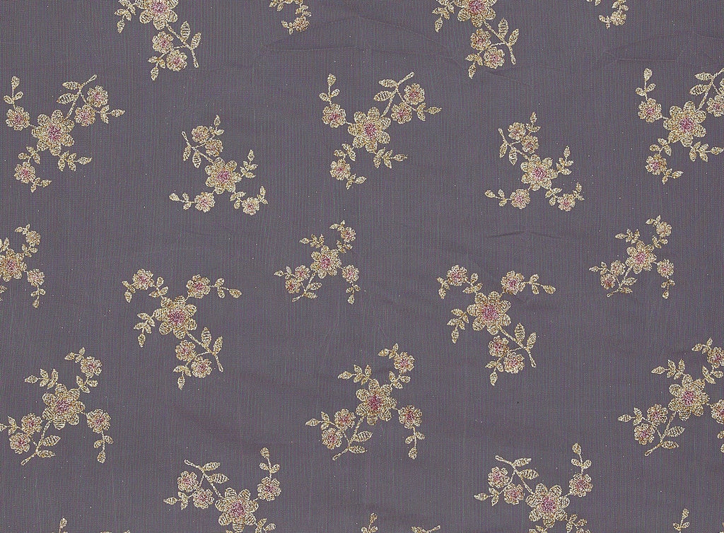 PINK | 7899 - 2 TONE CROSS STITCH FLORAL GLITTER ON TULLE - Zelouf Fabrics