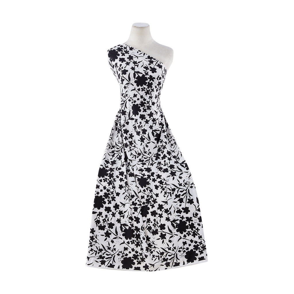 VICKY FLORAL PRINT W/ BLK BIAS TRANS ON ITY  | 7934 WHITE/BLK - Zelouf Fabrics